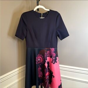 Ted Baker navy and pink neoprene paisley dress size
3